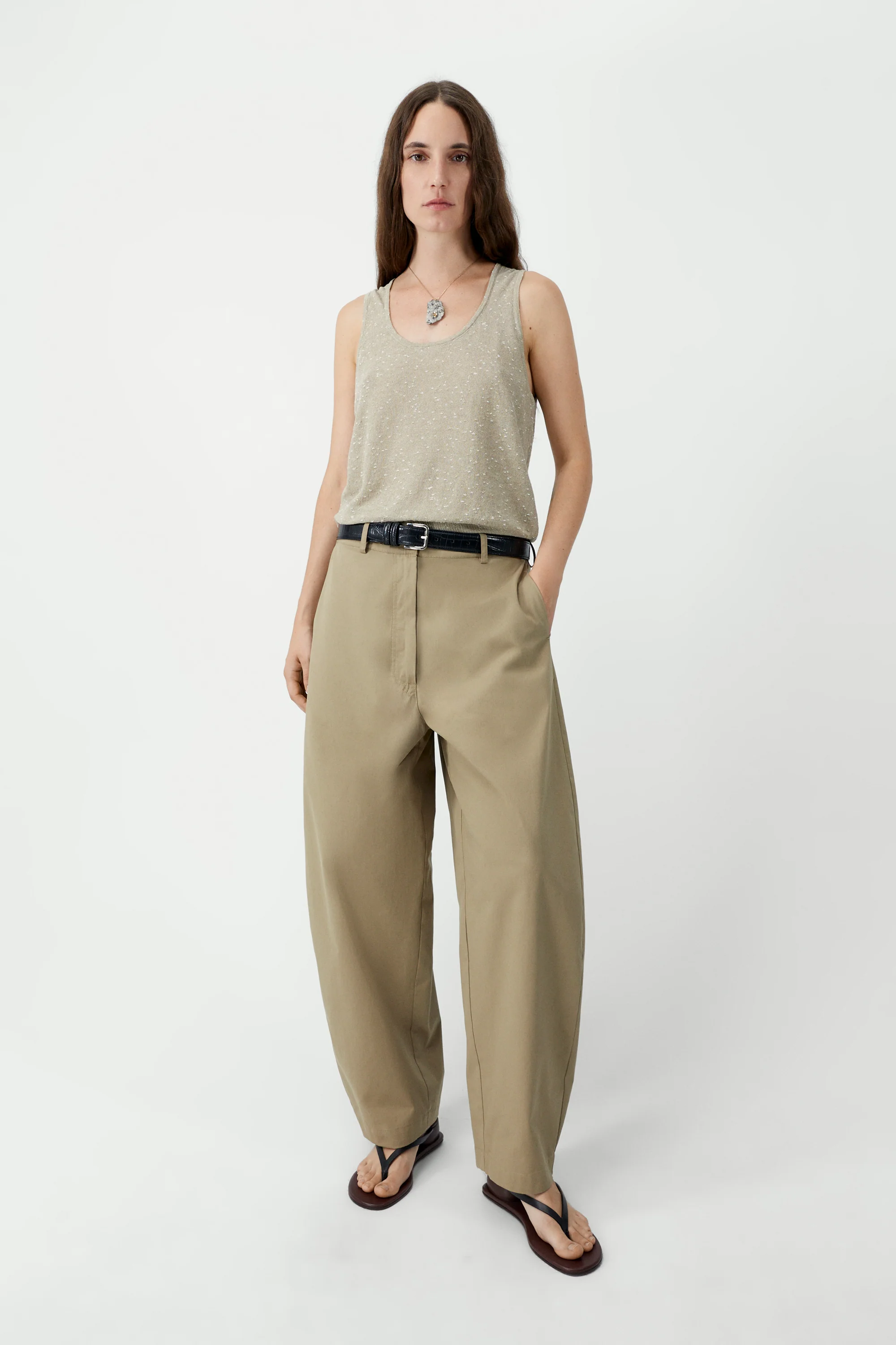 COTTON CURVED PANTS