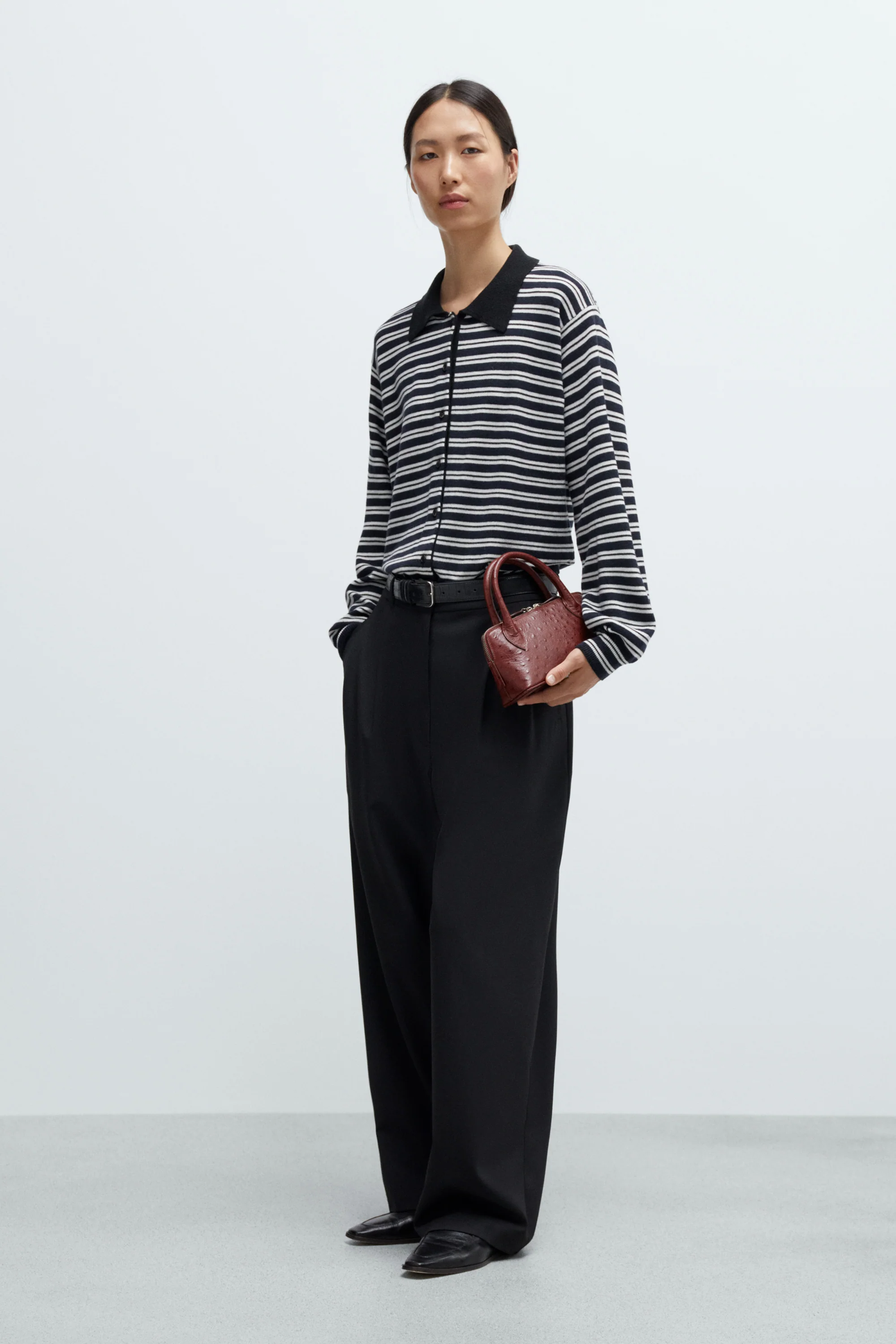 MERINO WOOL STRIPED POLO CARDIGAN